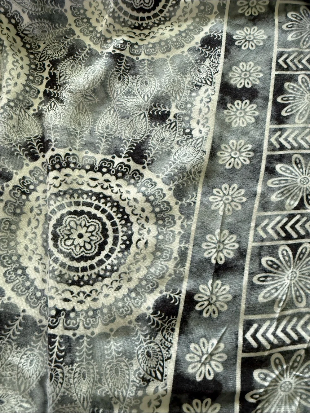 Lotus & Luna Boho Mandala Harem Pants Smocked Waist Gray White S/M - Picture 6 of 7